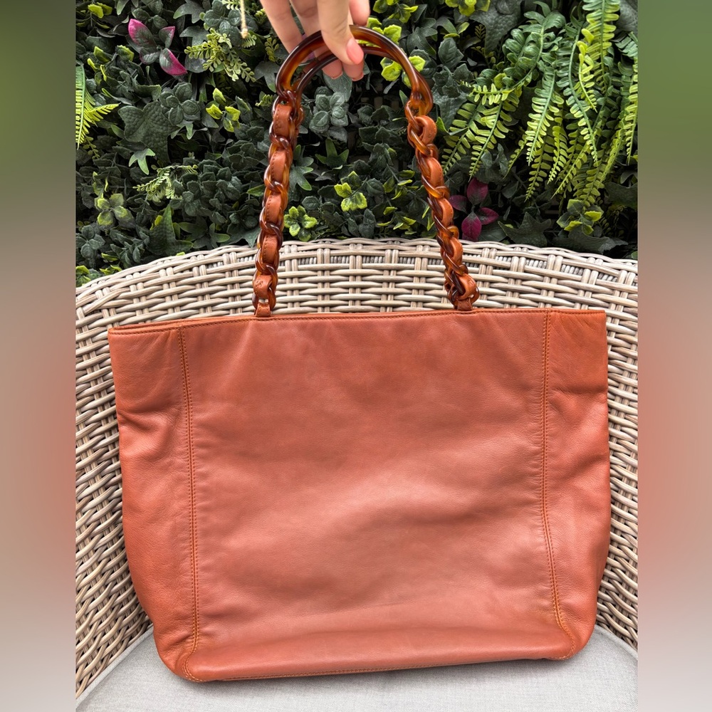 Authentic CHANEL brown leather CC tote tortoise handles - Picture 2 of 16